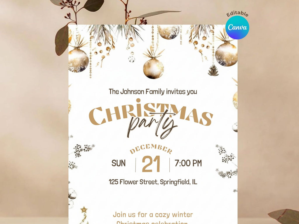 Winter Christmas Party Invitation – Editable Canva Template – Share or Printable 5x7 – Instant Download