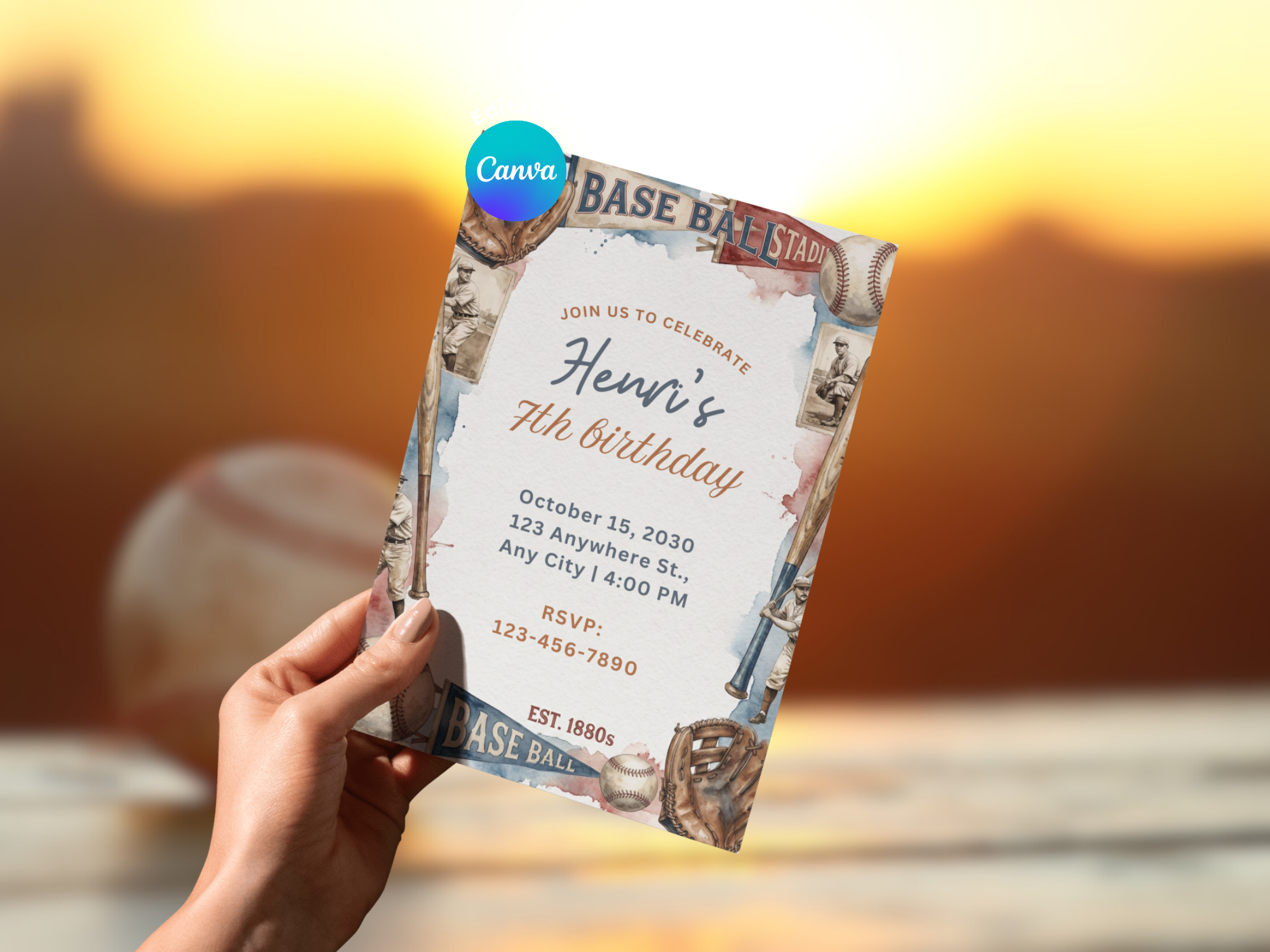 [FREE SAMPLE] Baseball Invitation | Editable Canva Template - Instant Download