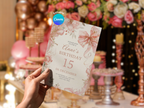 [FREE SAMPLE] 15th Birthday Invitation Floral Ribbon | Editable Canva Template - Instant Download