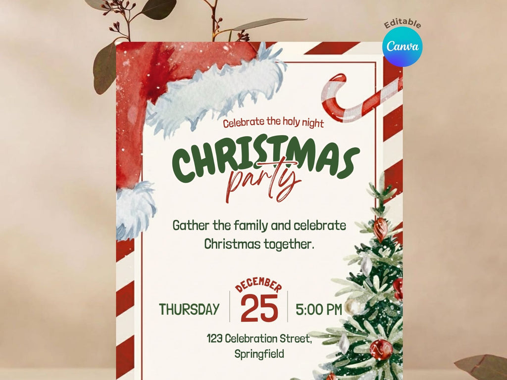 Family Christmas Party Invitation – Editable Canva Template – Share or Printable 5x7 – Instant Download