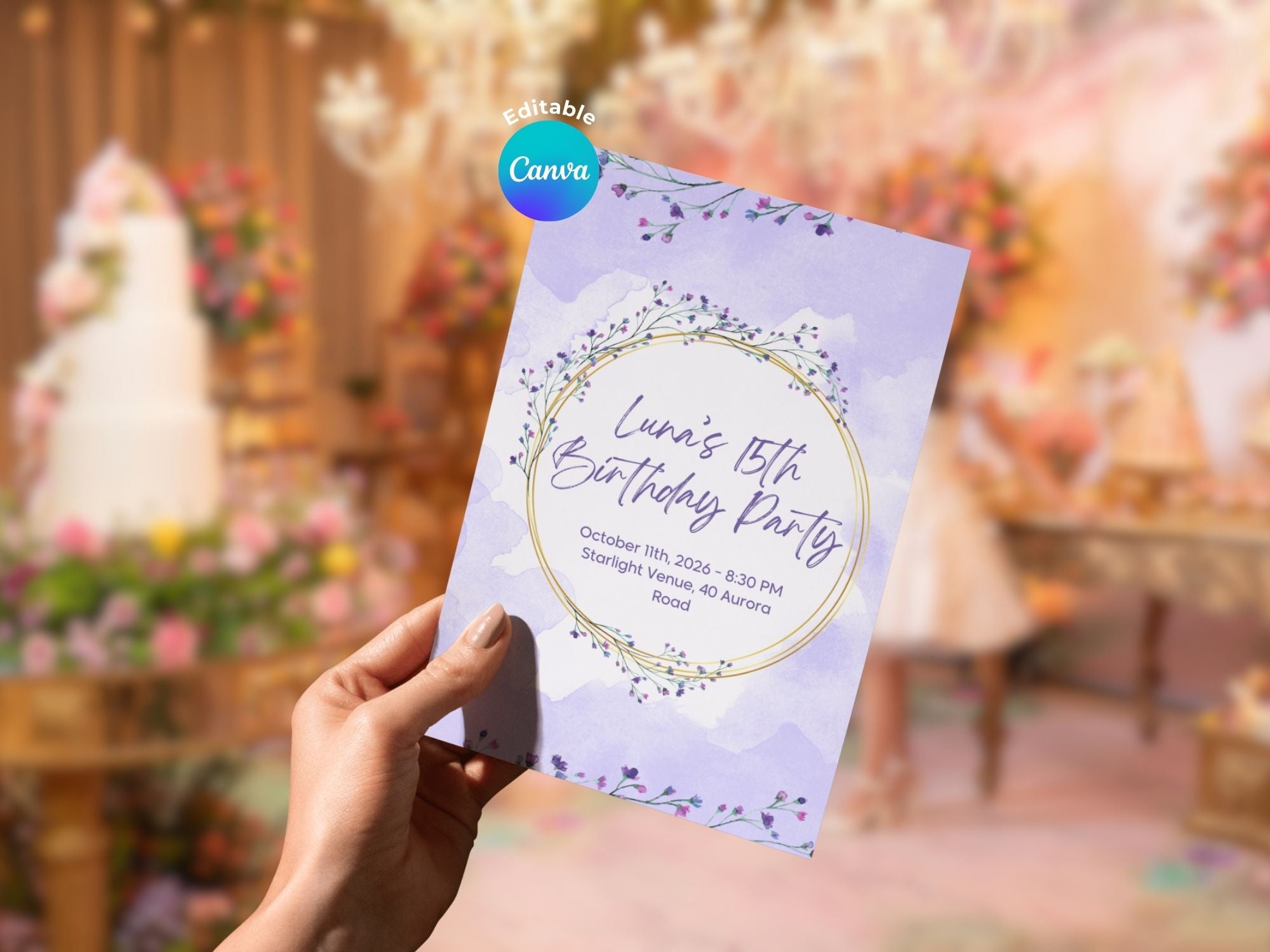 Pastel flower 15th invite – Watercolor Plane Theme – Editable Canva Template – Share or Printable 5x7 – Instant Download