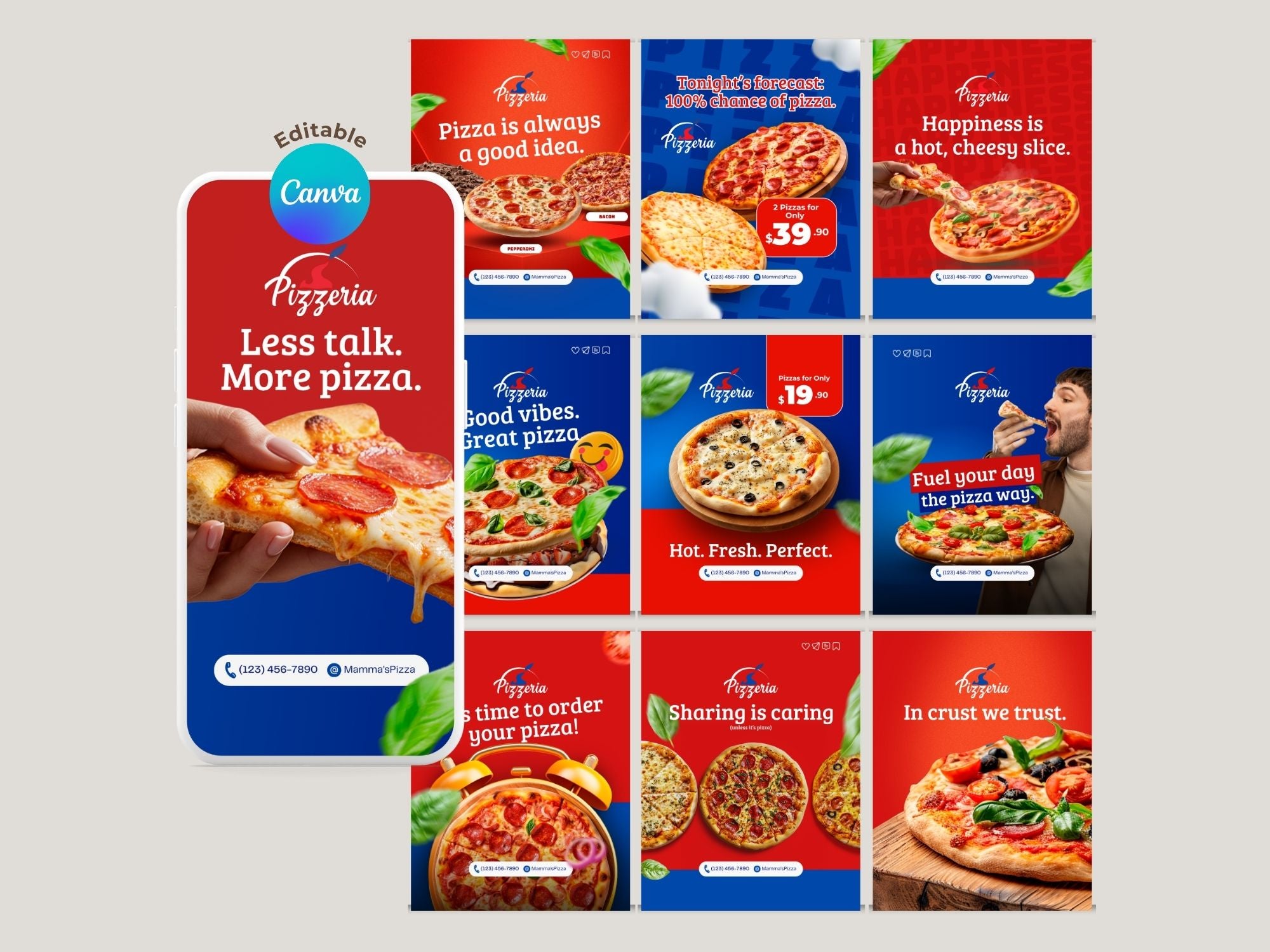 Pizza Instagram Templates – Editable Canva Template – Instant Download
