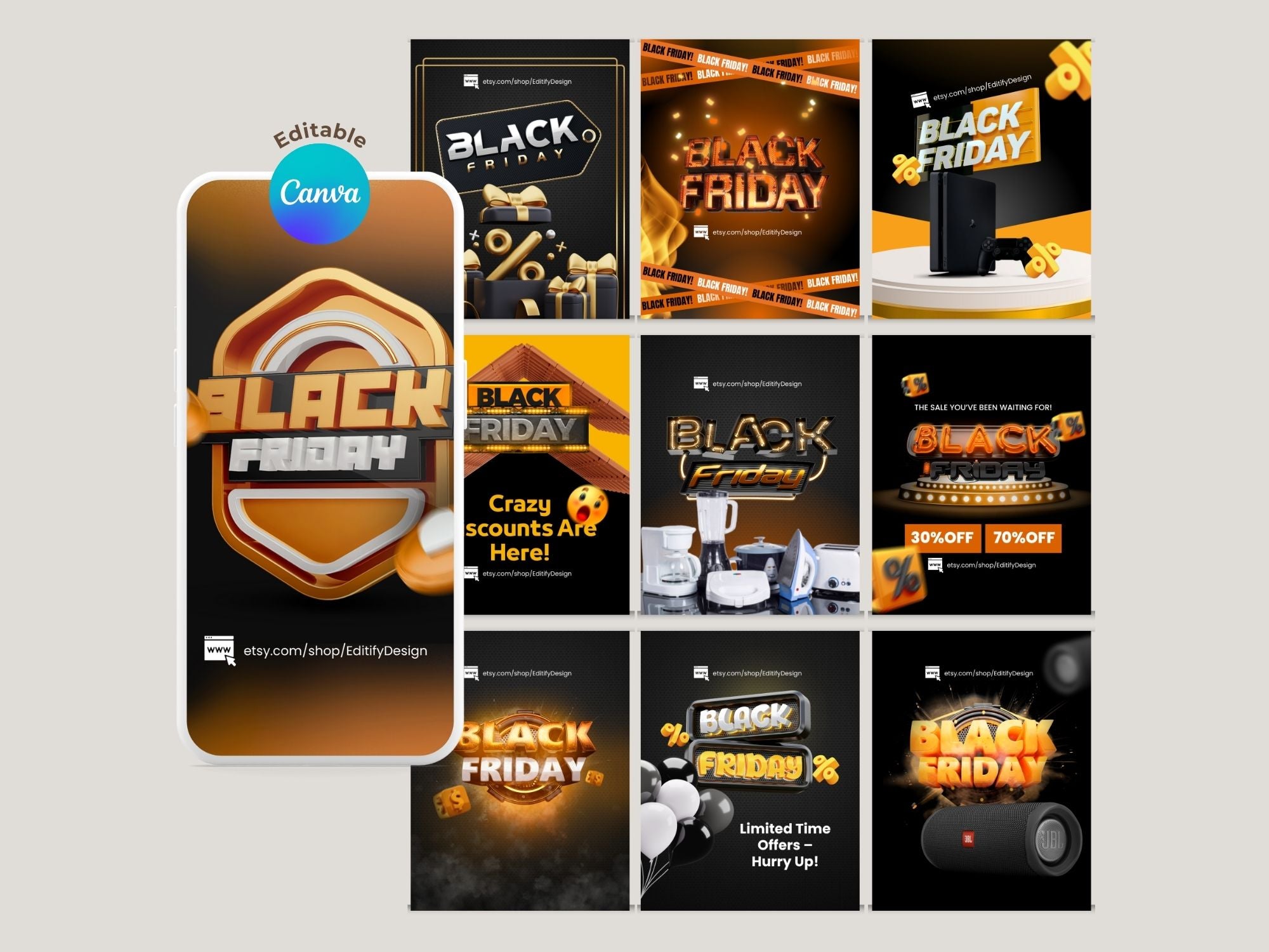 [FREE SAMPLE] Black Friday Instagram Templates – Editable Canva Template – Instant Download