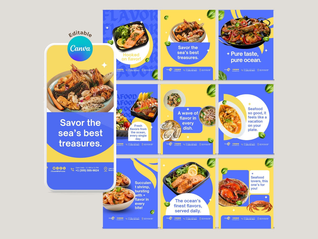 Seafood Instagram Templates – Editable Canva Template – Instant Download