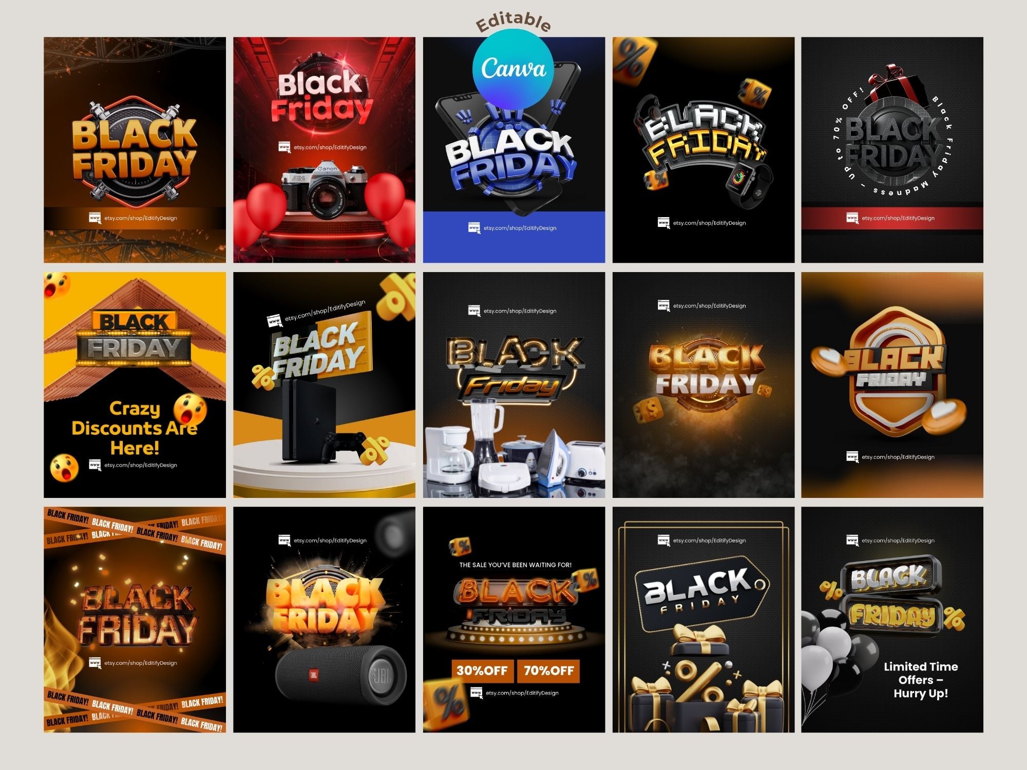 [FREE SAMPLE] Black Friday Instagram Templates – Editable Canva Template – Instant Download