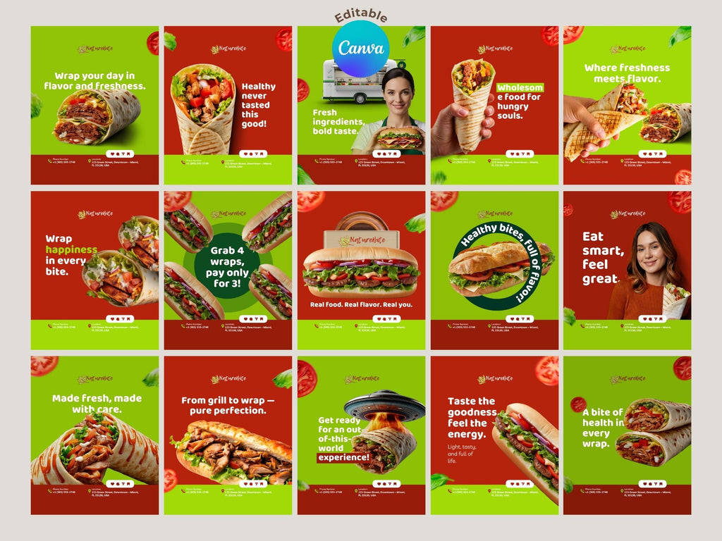 120 Foods  Instagram Templates – Editable Canva Template – Instant Download