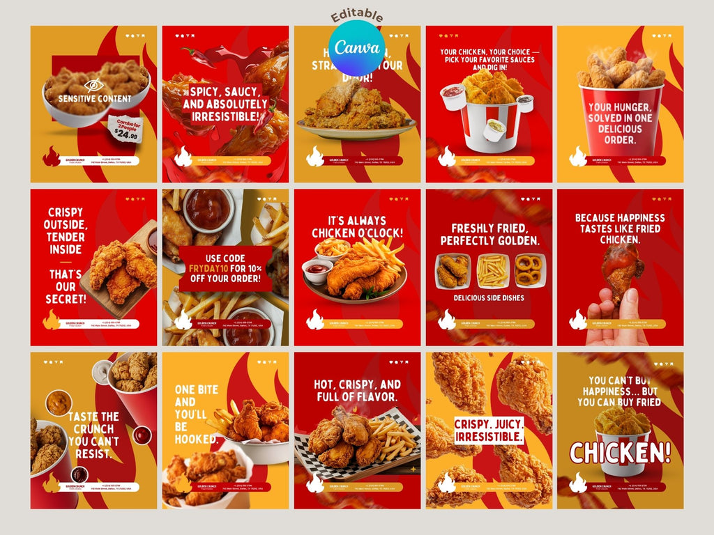Fried Chicken Instagram Templates – Editable Canva Template – Instant Download
