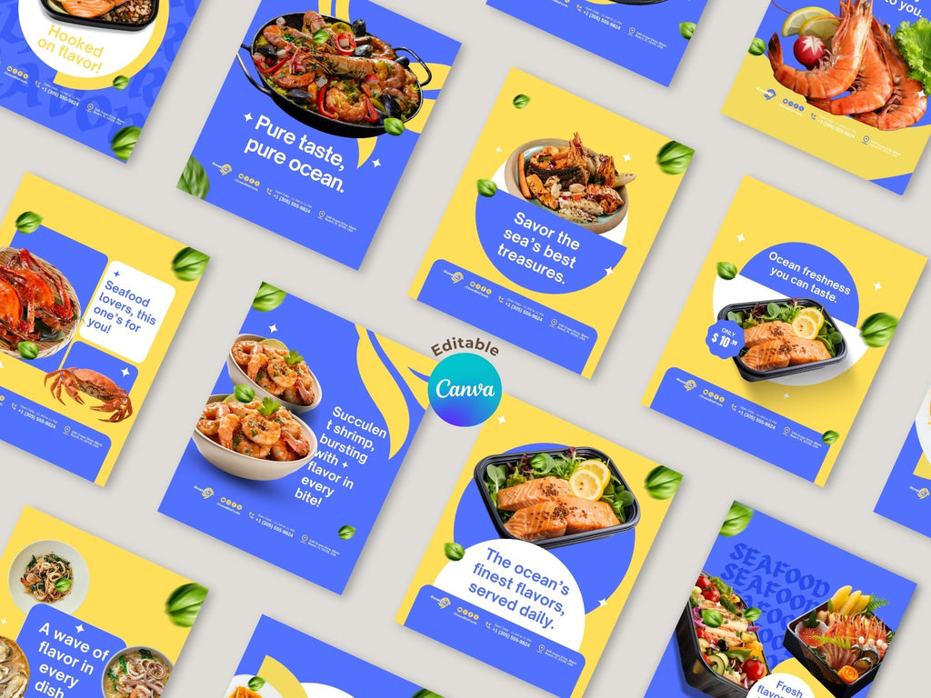 Seafood Instagram Templates – Editable Canva Template – Instant Download