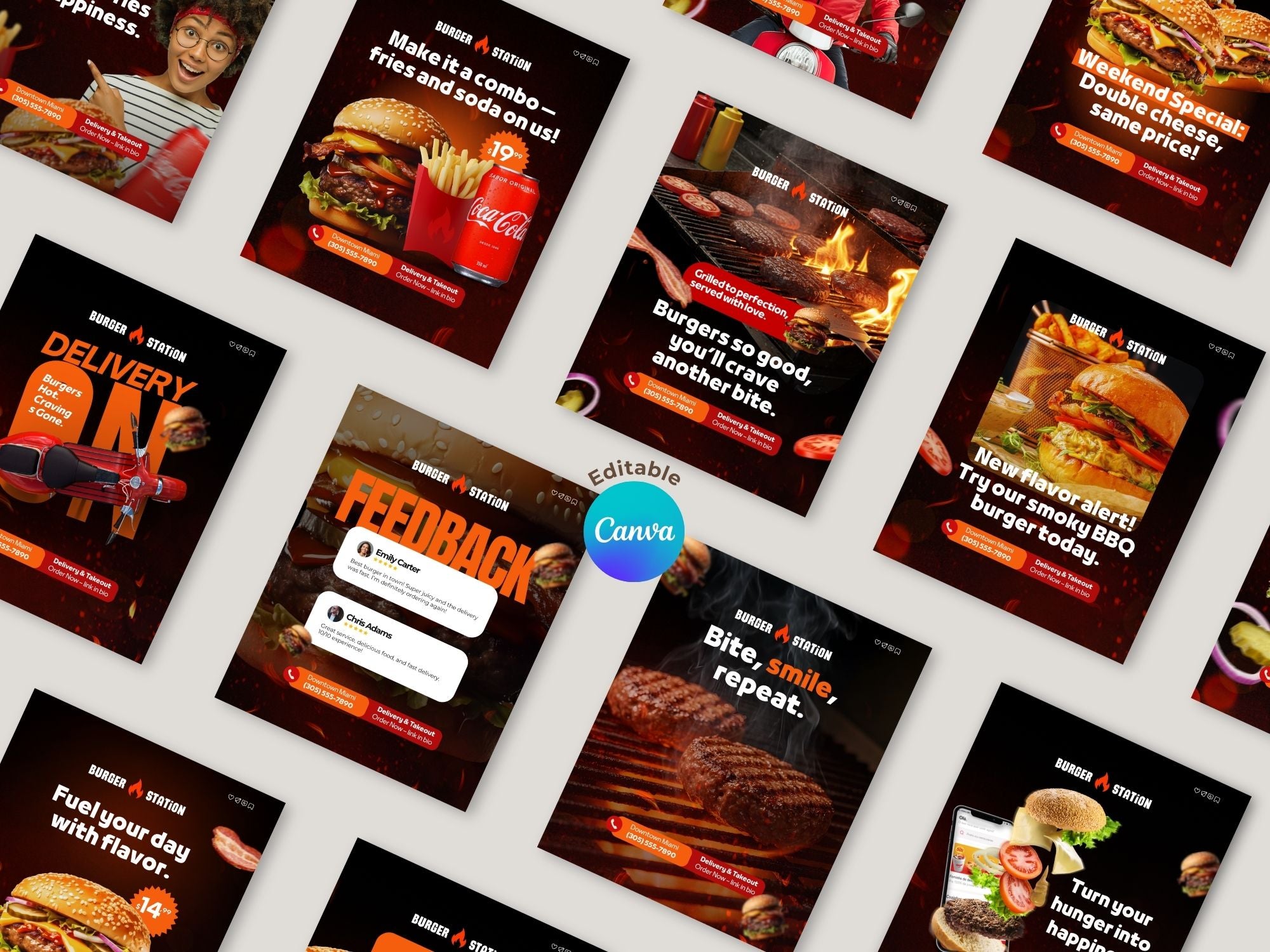 Burger Shop Instagram Templates – Editable Canva Template – Instant Download