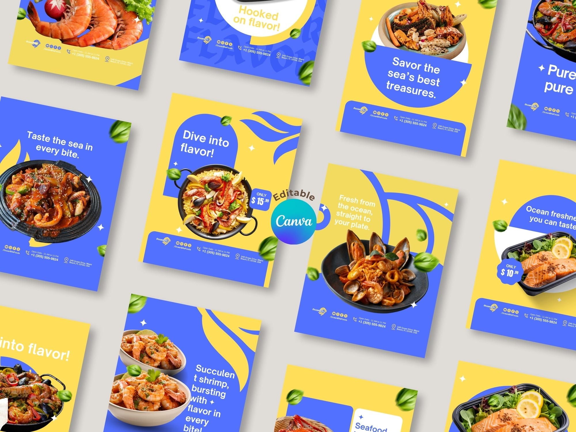 Seafood Instagram Templates – Editable Canva Template – Instant Download