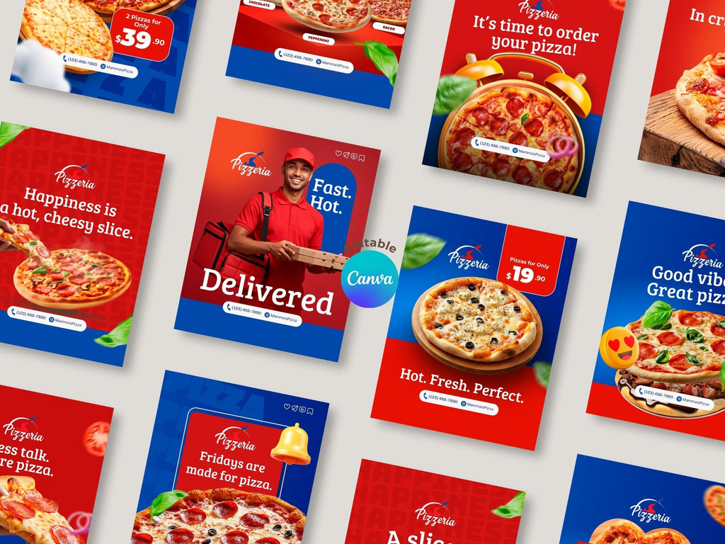 Pizza Instagram Templates – Editable Canva Template – Instant Download