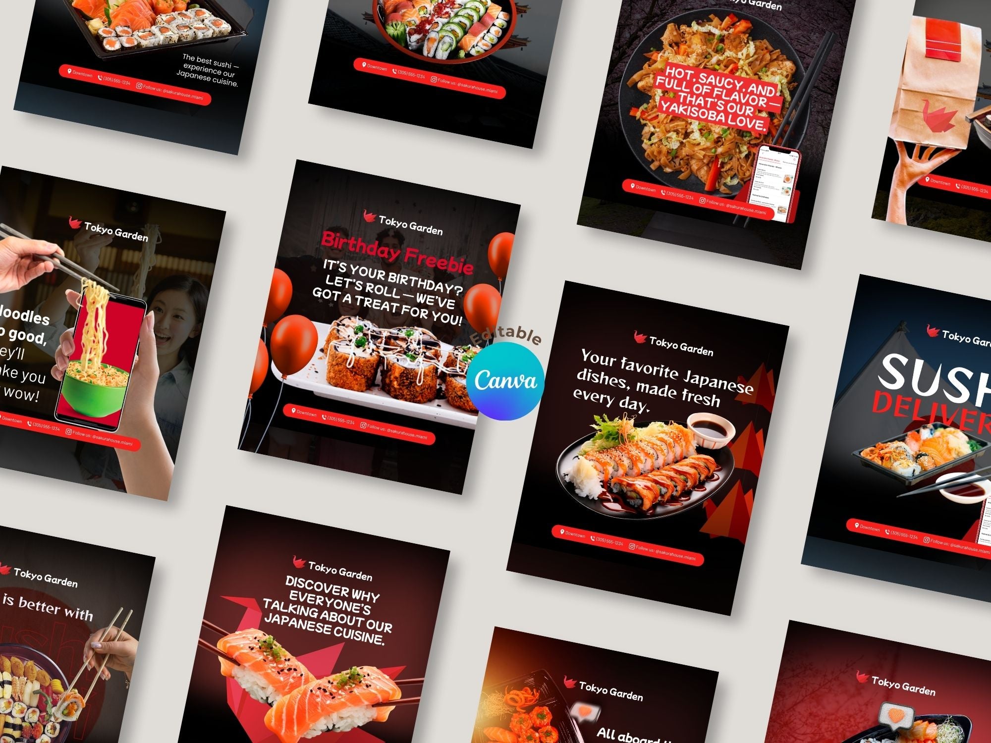 Japanese Food Instagram Templates – Editable Canva Template – Instant Download