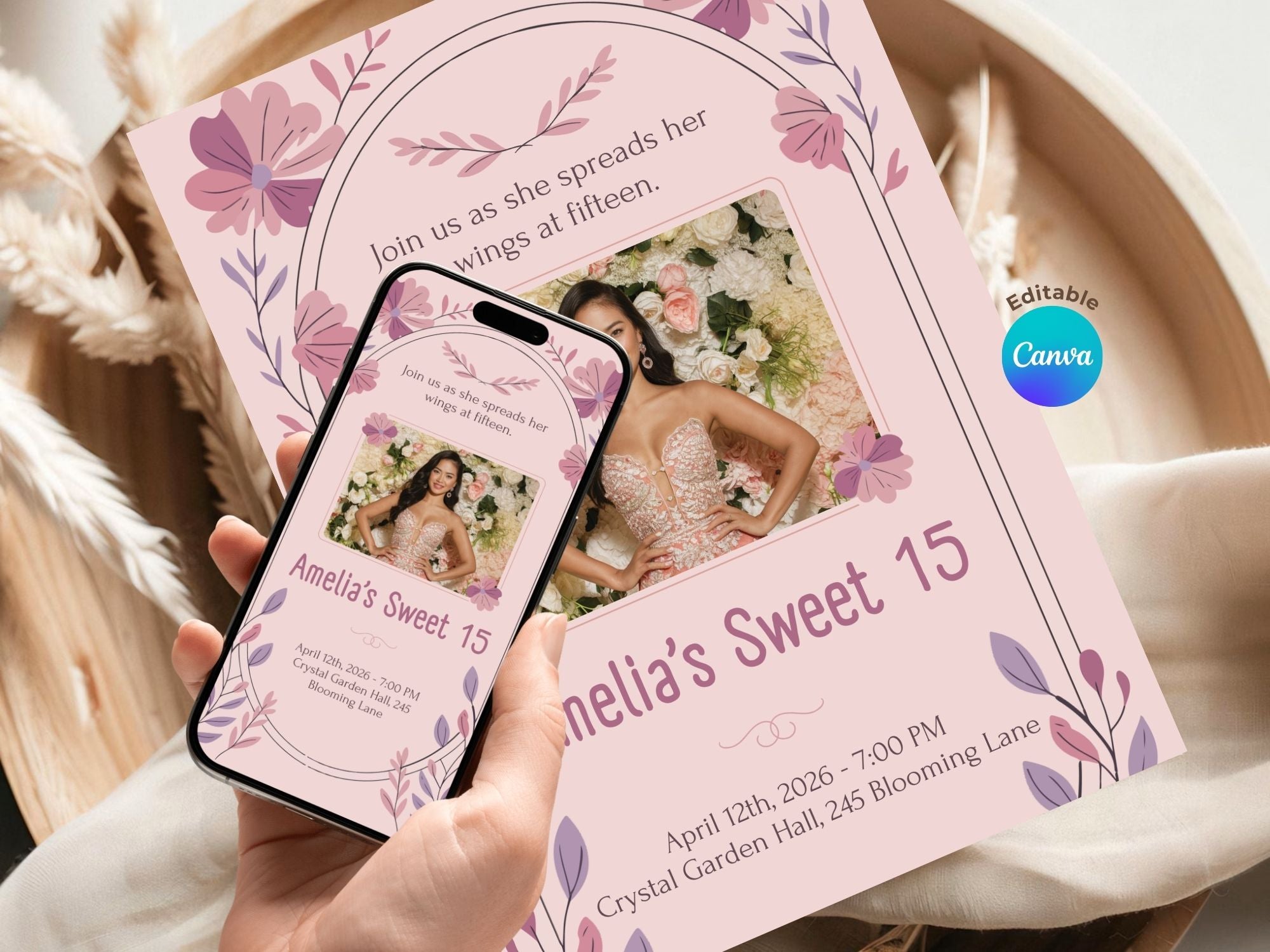 Sweet 15 Invitation – Watercolor Plane Theme – Editable Canva Template – Share or Printable 5x7 – Instant Download