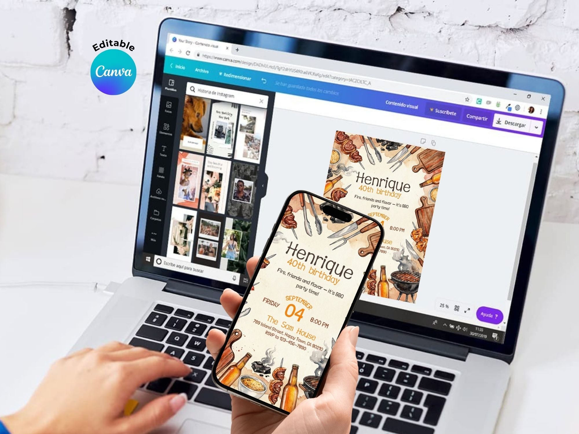 BBQ Watercolor Invitation – Editable Canva Template – Share or Printable 5x7 – Instant Download