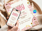 Pink Farm Baby Shower Invitation – Watercolor Plane Theme – Editable Canva Template – Share or Printable 5x7 – Instant Download