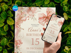 [FREE SAMPLE] 15th Birthday Invitation Floral Ribbon | Editable Canva Template - Instant Download