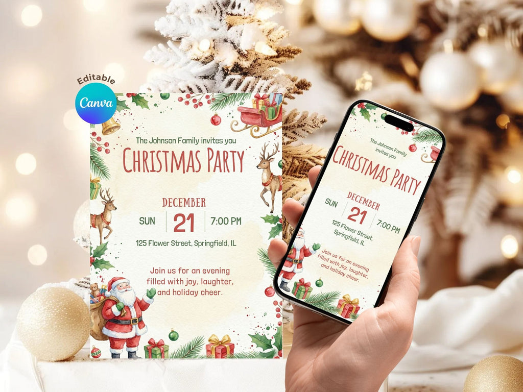 Santa Claus Christmas – Editable Canva Template – Share or Printable 5x7 – Instant Download