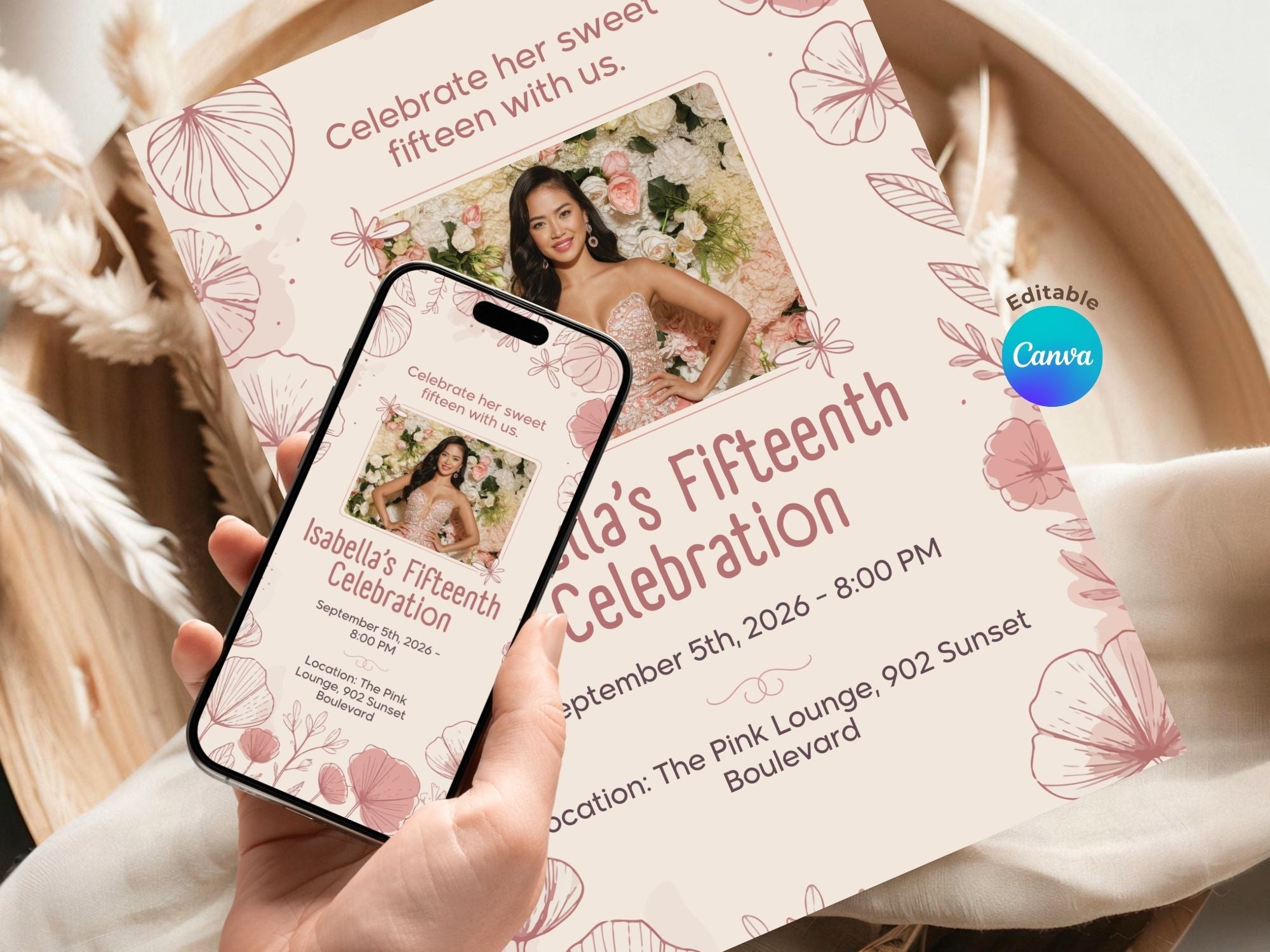 Fifteen Celebration Invite – Watercolor Plane Theme – Editable Canva Template – Share or Printable 5x7 – Instant Download