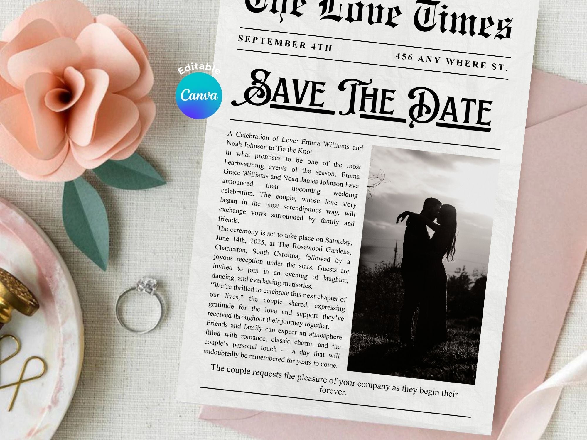 Eternal Vows Wedding Invitation – Editable Canva Template – Share or Printable 5x7 – Instant Download