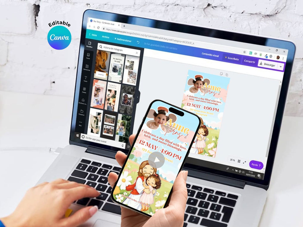 Princess Of Jesus Birthday Invitation – Editable Canva Template – Share video mp4 – Instant Download