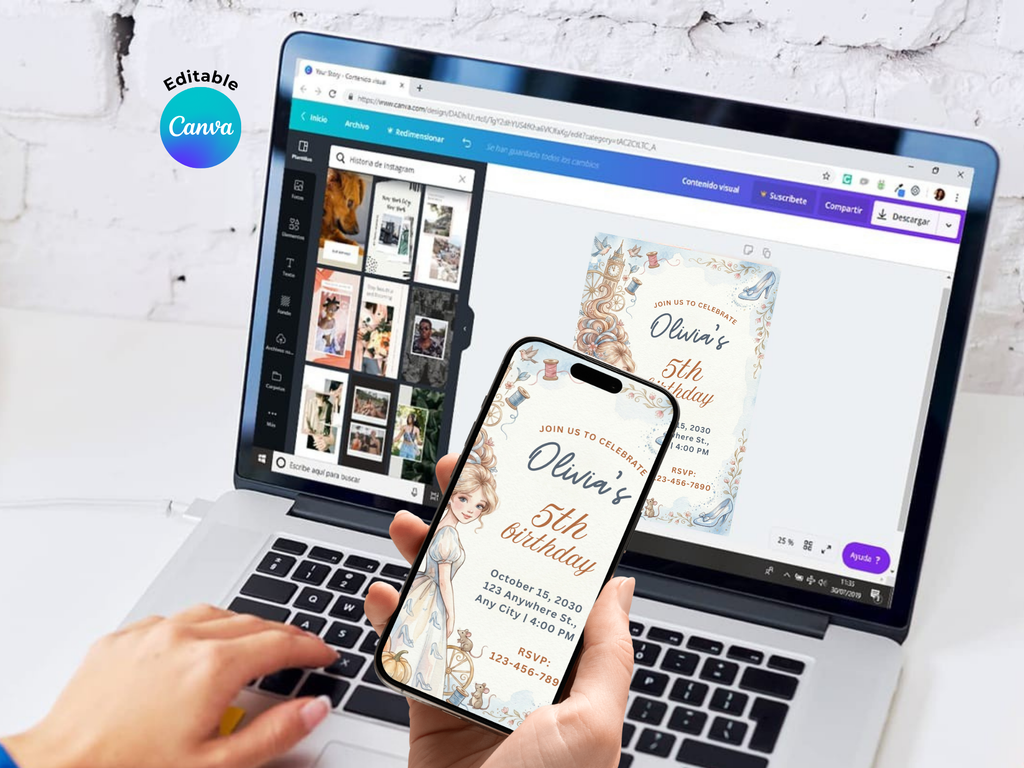 [FREE SAMPLE] Princess Girl Invitation | Editable Canva Template - Instant Download