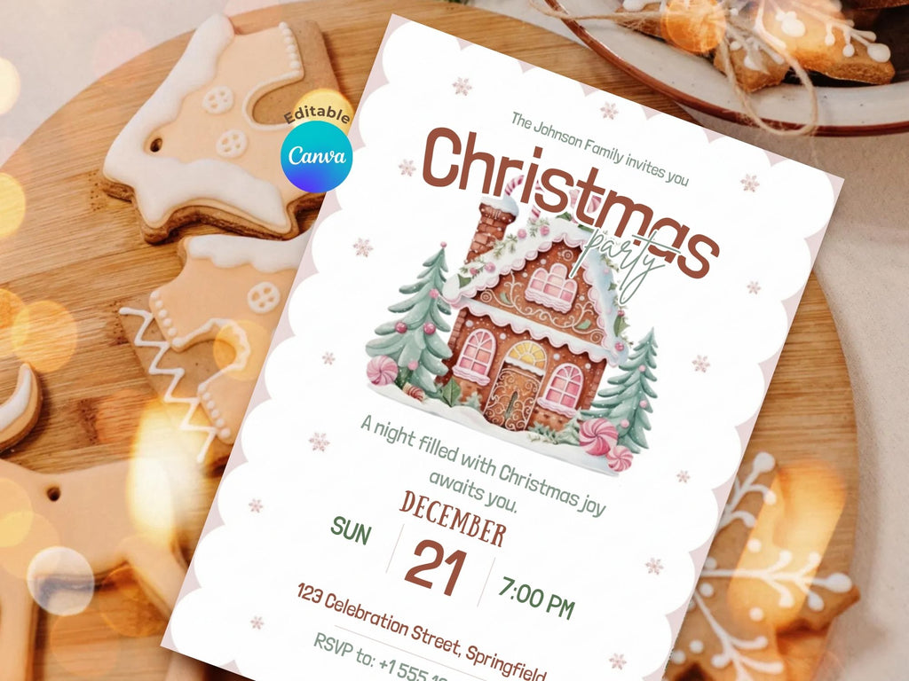 Christmas Joy Party Invitation – Editable Canva Template – Share or Printable 5x7 – Instant Download