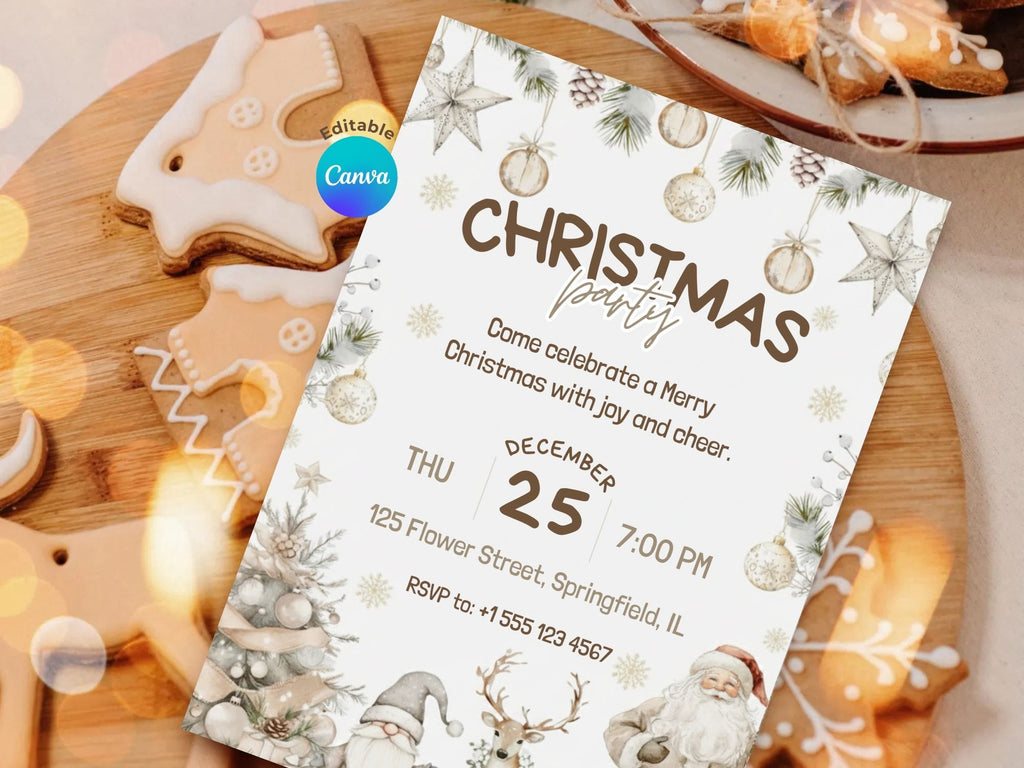 Festive Christmas Party Invitation – Editable Canva Template – Share or Printable 5x7 – Instant Download