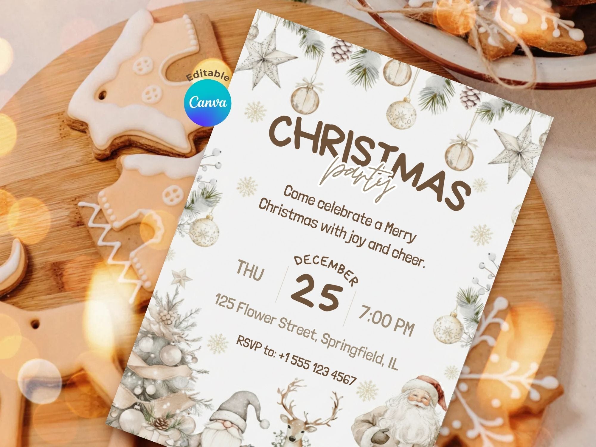 Festive Christmas Party Invitation – Editable Canva Template – Share or Printable 5x7 – Instant Download