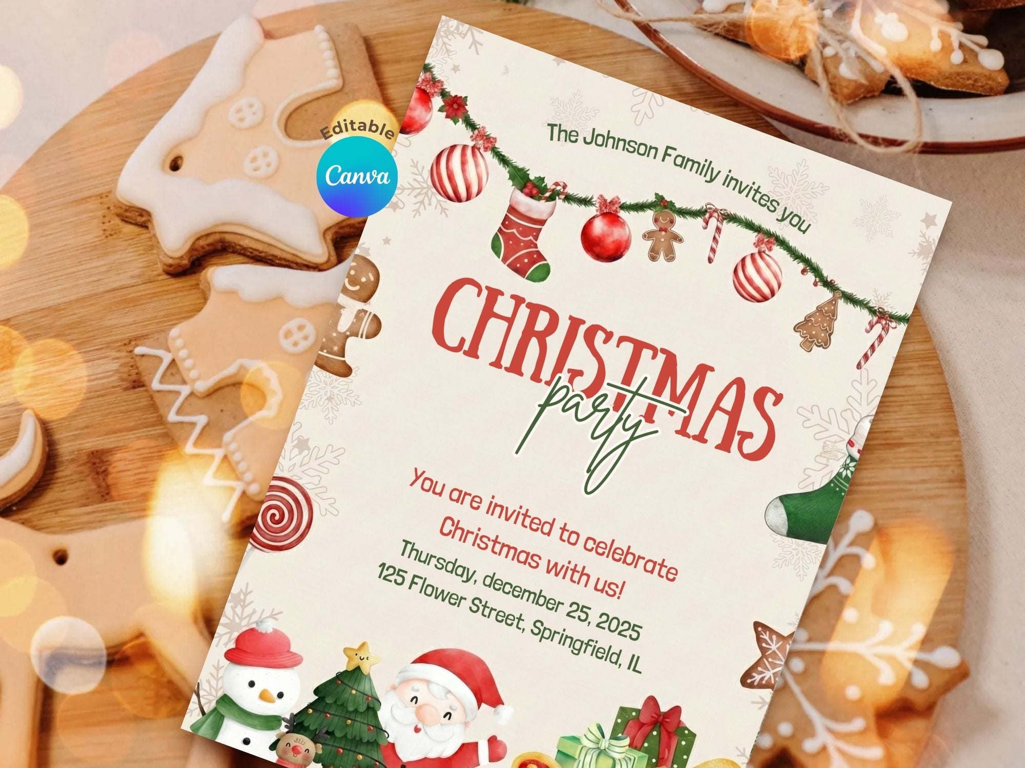 Santa Claus Birthday Invitation – Editable Canva Template – Share or Printable 5x7 – Instant Download