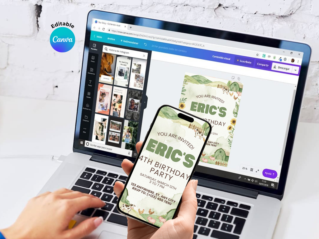 [FREE SAMPLE] Farm Green Invitation | Editable Canva Template - Instant Download