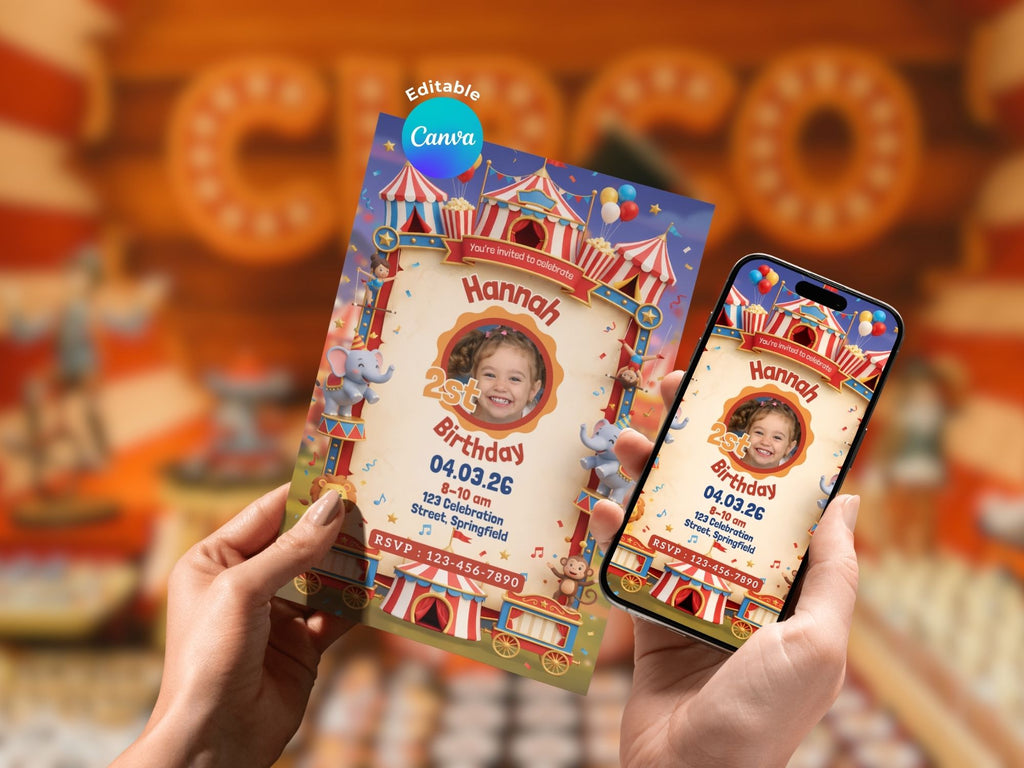 Kids Circus Invitation FULL PARTY BUNDLE - Video Invite & Matching Printables