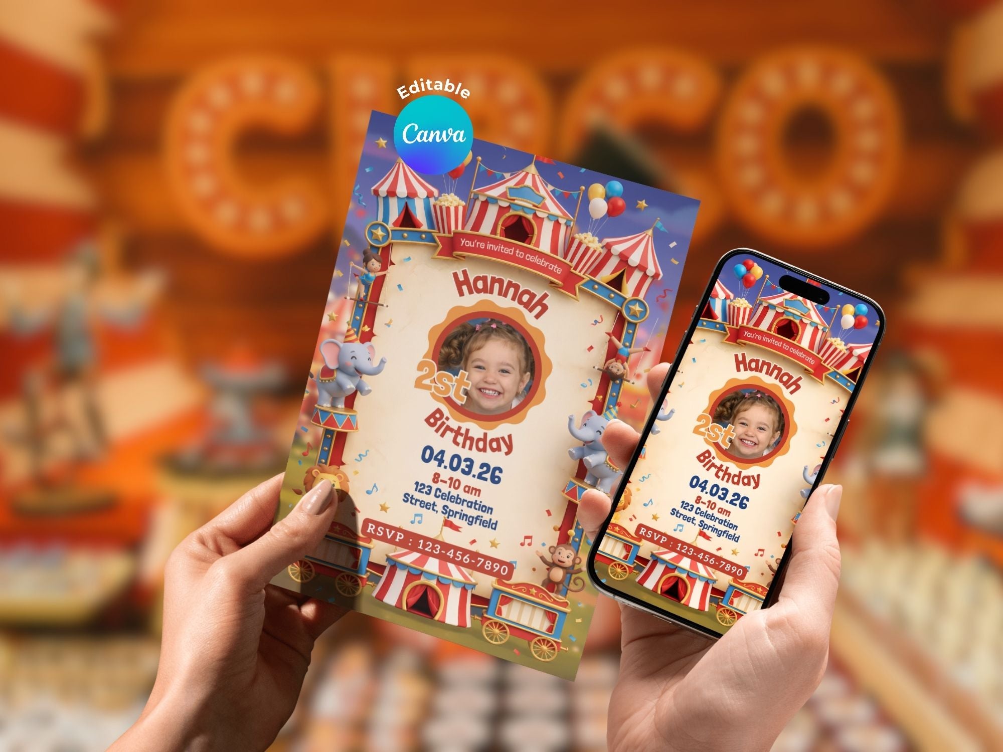 Kids Circus Invitation FULL PARTY BUNDLE - Video Invite & Matching Printables