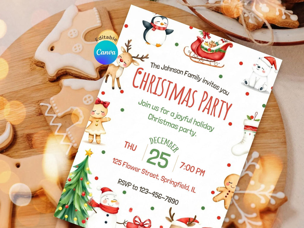 Holiday Christmas Party Invitation – Editable Canva Template – Share or Printable 5x7 – Instant Download