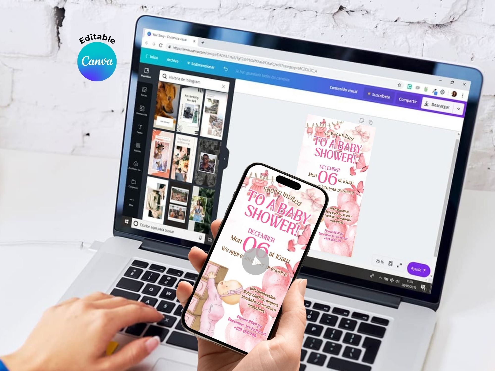 [FREE SAMPLE] Pink Baby Love Baby Shower – Editable Canva Template – Share video mp4 – Instant Download