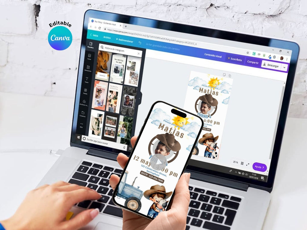 Farm Boy Birthday Video Invitation – Editable Canva Template – Share video mp4 – Instant Download