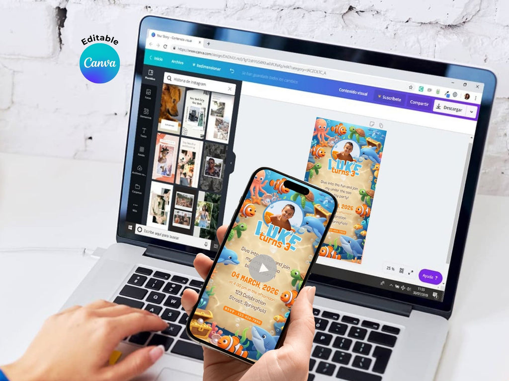 Ocean Adventure Birthday Video Invitation – Editable Canva Template – Share video mp4 – Instant Download