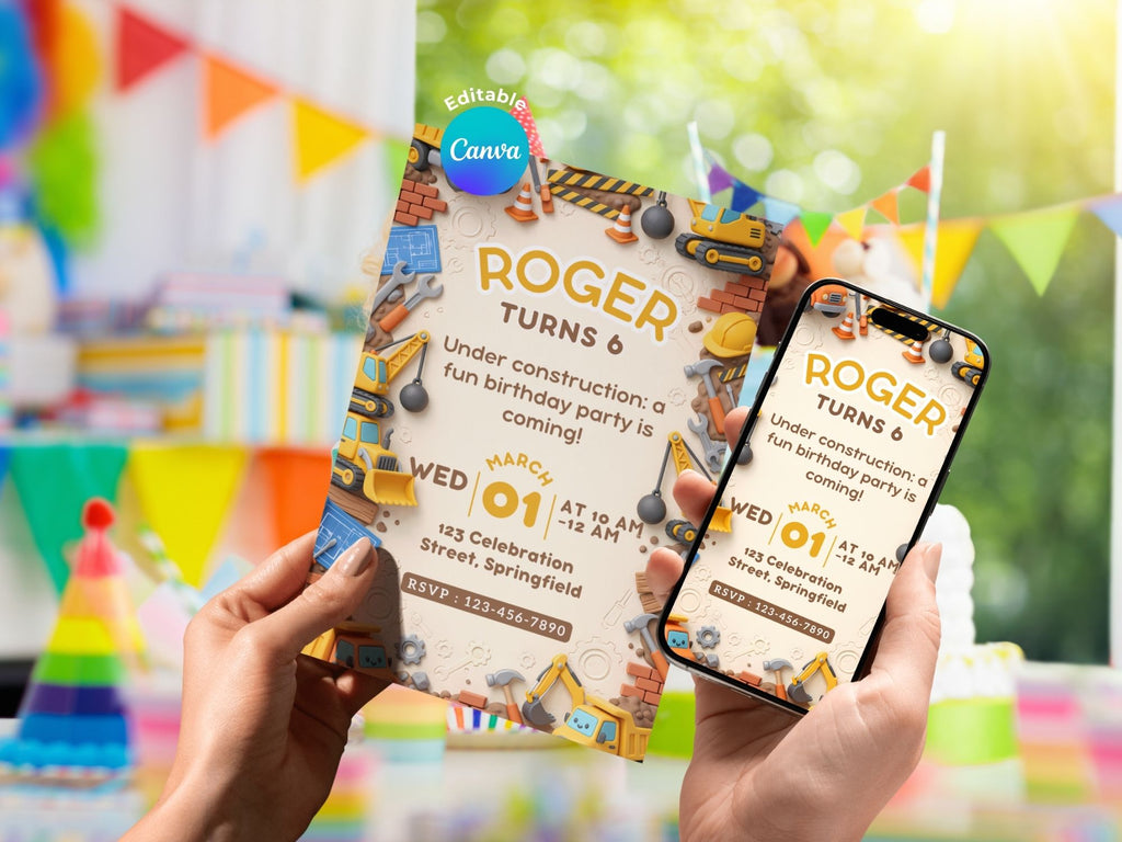 Construction Invitation FULL PARTY BUNDLE - Video Invite & Matching Printables