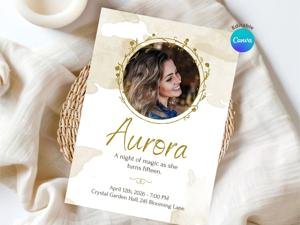 Elegant Sweet 15 Invitations – Watercolor Plane Theme – Editable Canva Template – Share or Printable 5x7 – Instant Download