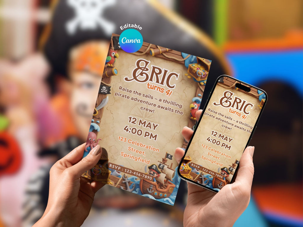 Pirate Adventure Invitation FULL PARTY BUNDLE - Video Invite & Matching Printables
