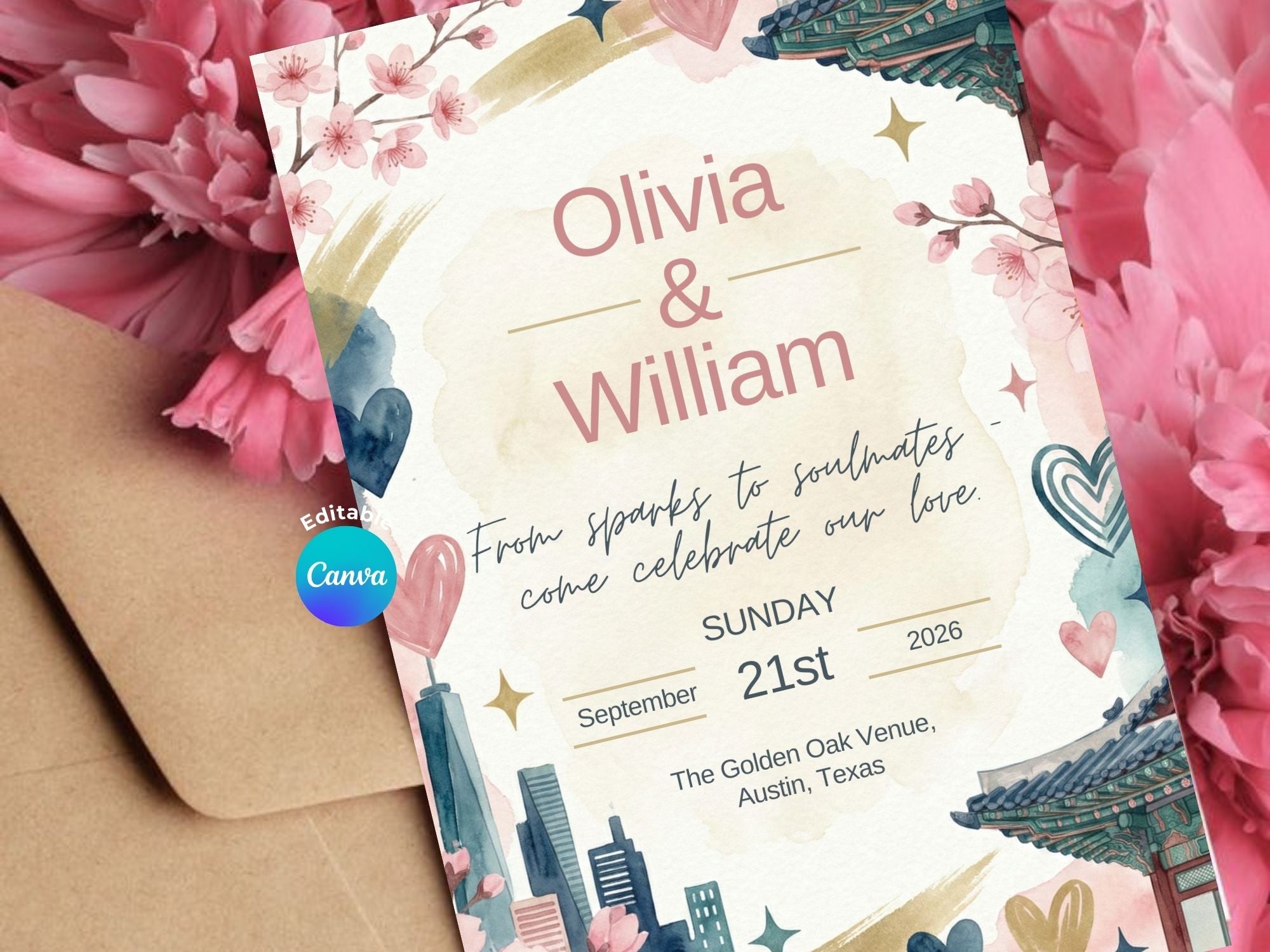 Enemies to Lovers Wedding Invitation – Editable Canva Template – Share or Printable 5x7 – Instant Download