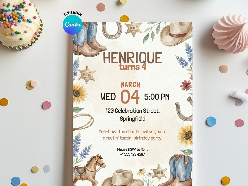Sheriff Birthday Invitation – Editable Canva Template – Share or Printable 5x7 – Instant Download
