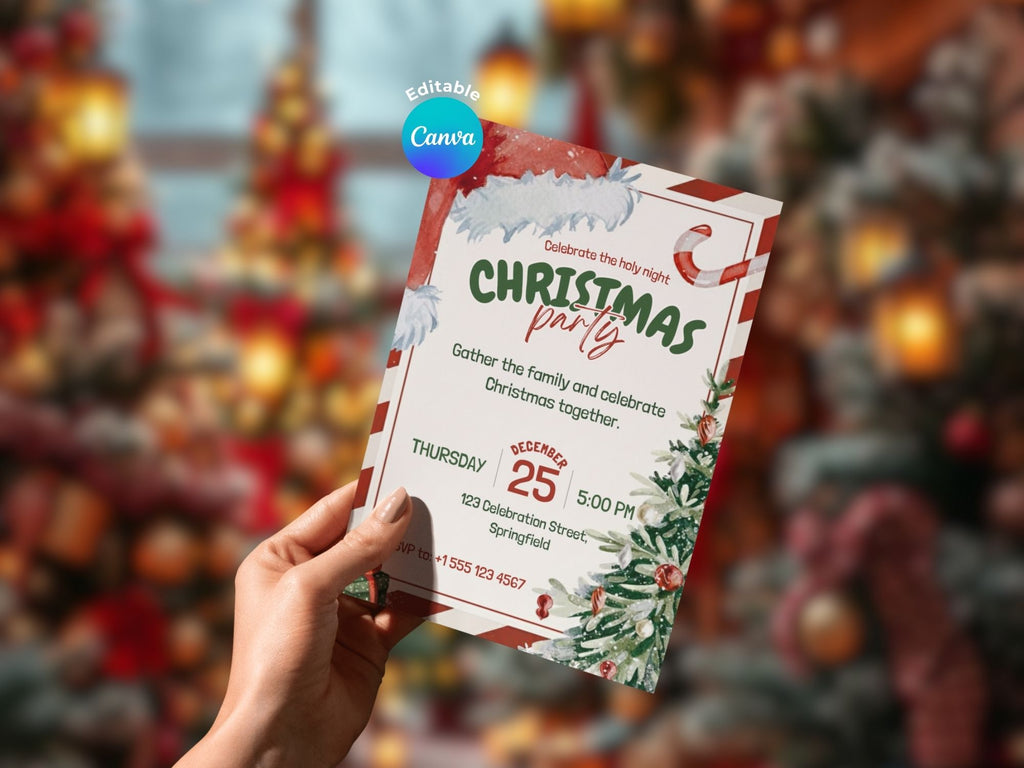 Family Christmas Party Invitation – Editable Canva Template – Share or Printable 5x7 – Instant Download