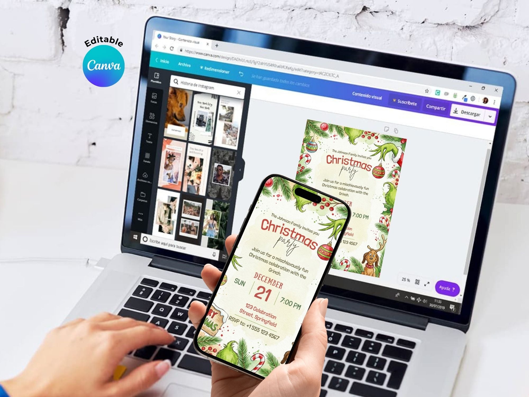 Grinch Christmas Party – Editable Canva Template – Share or Printable 5x7 – Instant Download