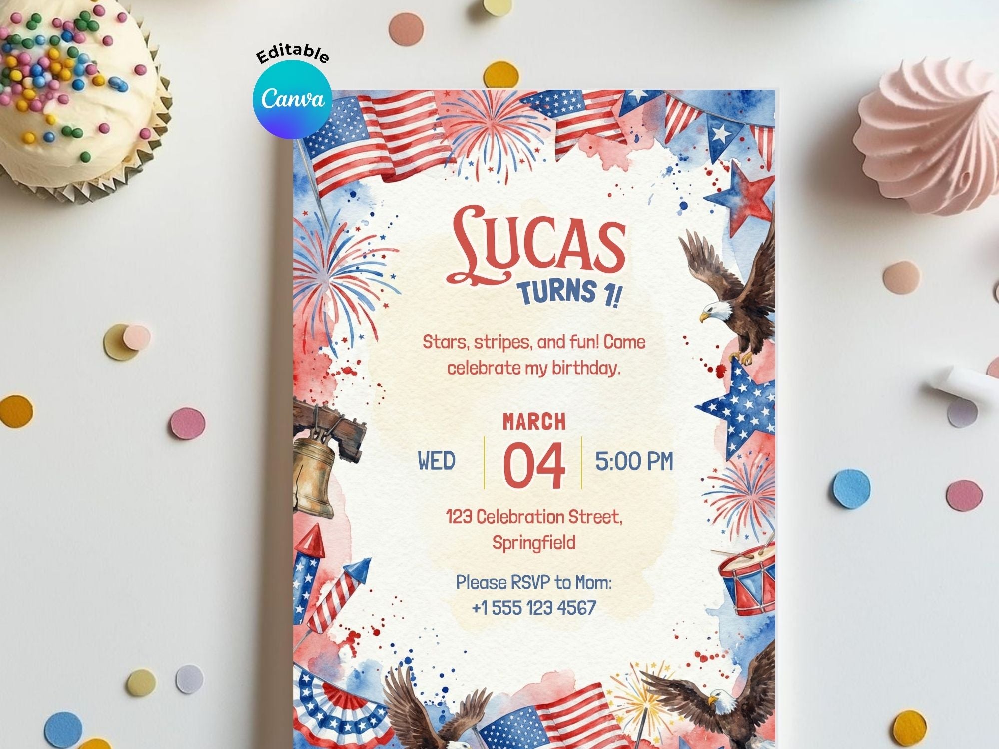 4th Of July Birthday Invitation – Editable Canva Template – Share or Printable 5x7 – Instant Download