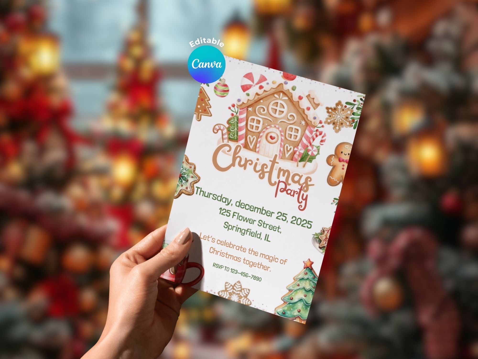 Christmas Celebration Invitation – Editable Canva Template – Share or Printable 5x7 – Instant Download