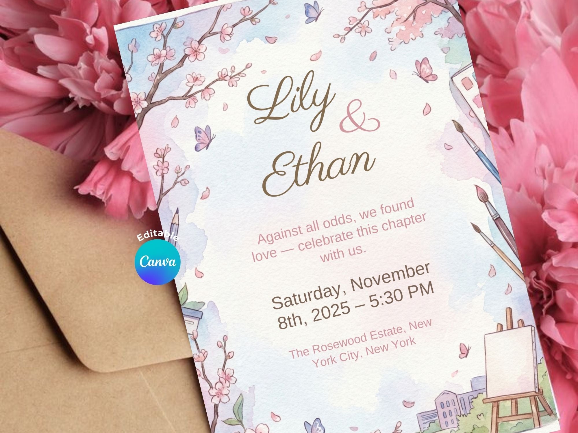 Against All Odds Love Invitation – Editable Canva Template – Share or Printable 5x7 – Instant Download