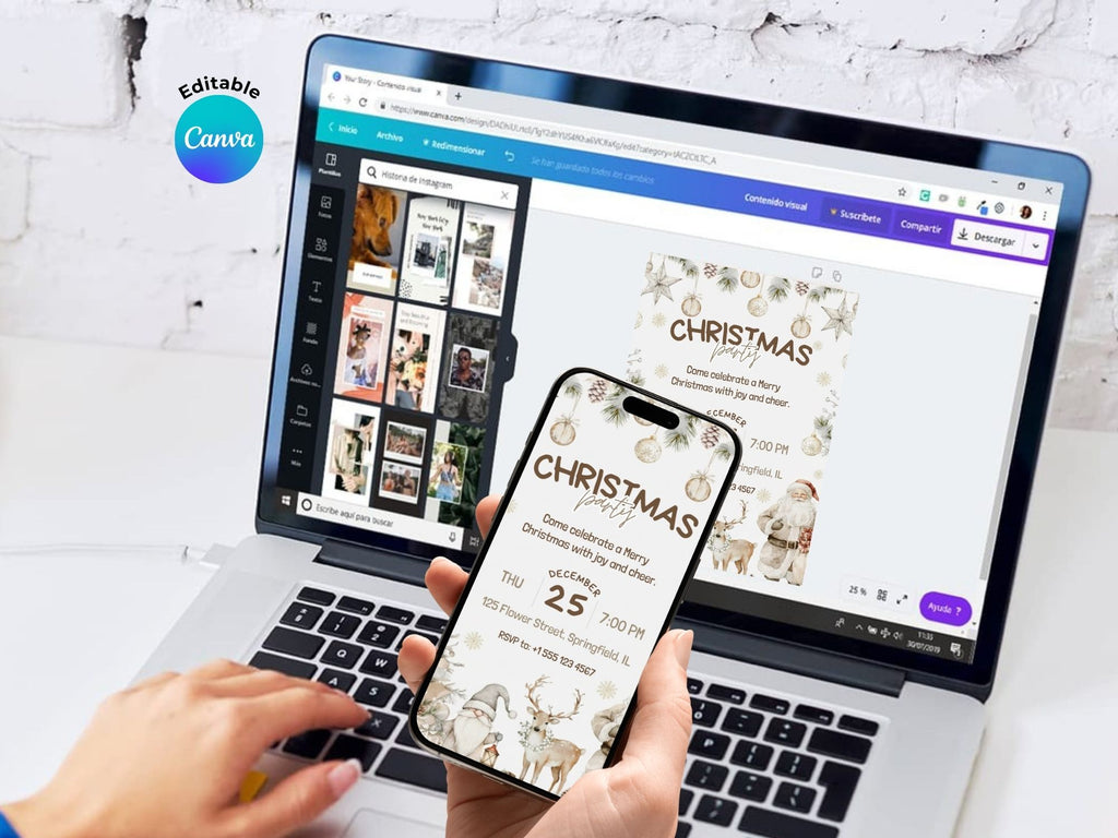 Festive Christmas Party Invitation – Editable Canva Template – Share or Printable 5x7 – Instant Download