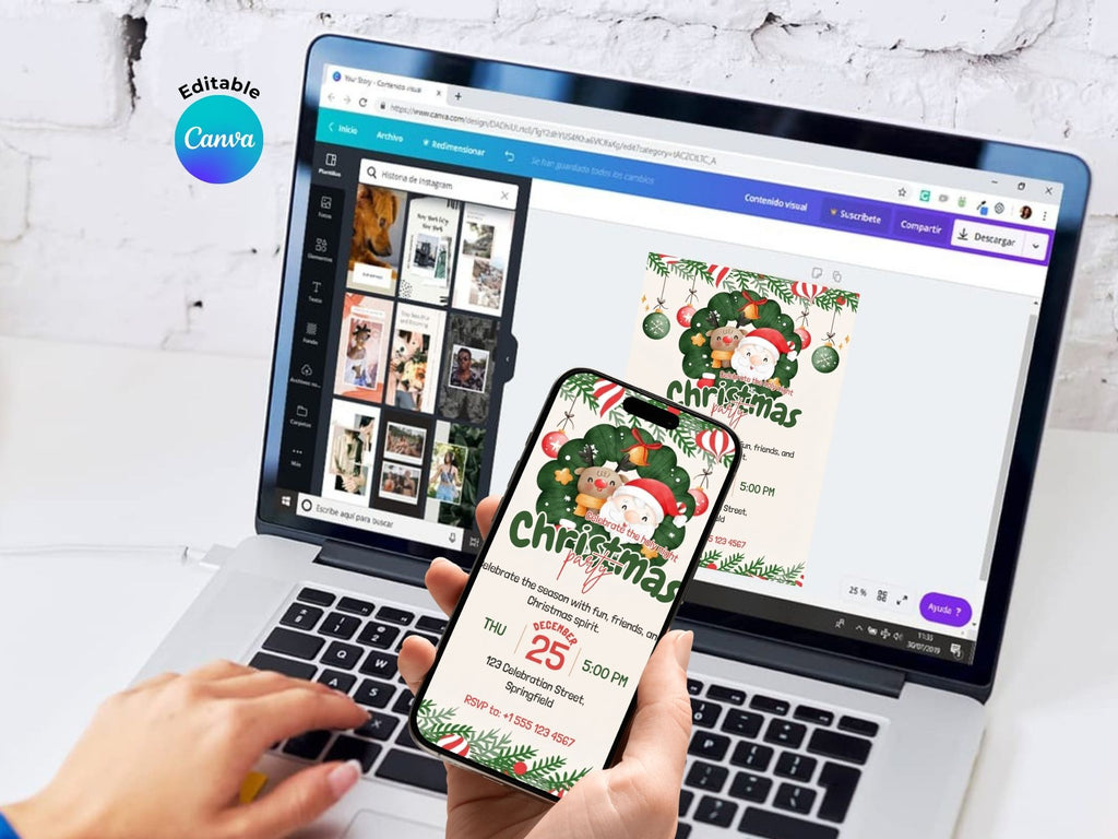 Christmas Cheer Party Invitation – Editable Canva Template – Share or Printable 5x7 – Instant Download