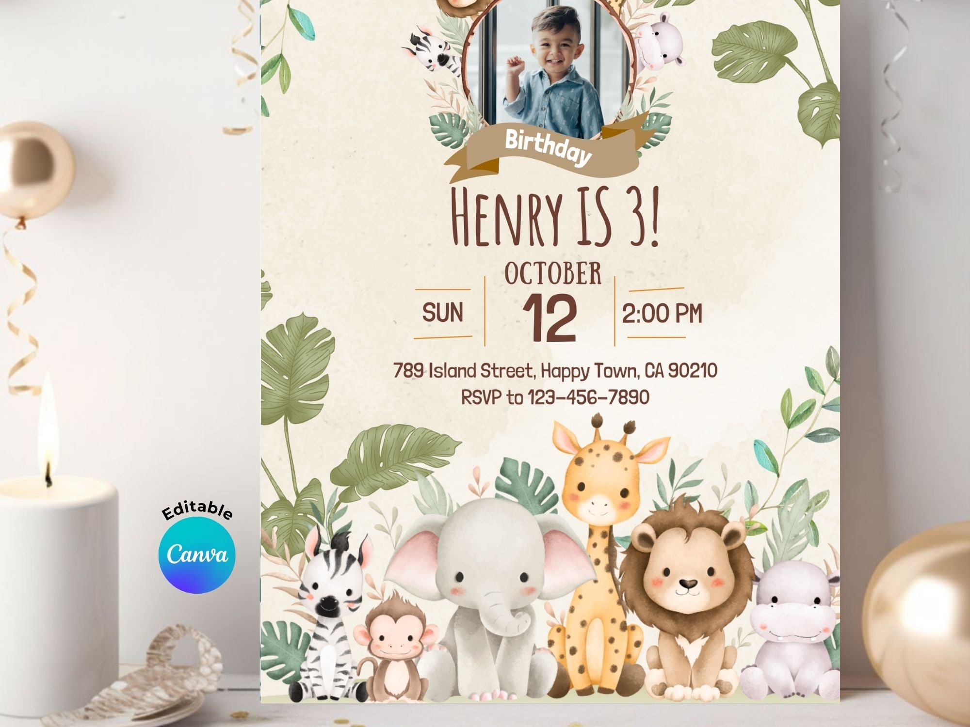 Safari Invitation – Editable Canva Template – Share or Printable 5x7 – Instant Download