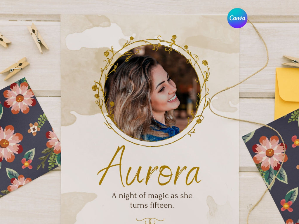 Elegant Sweet 15 Invitations – Watercolor Plane Theme – Editable Canva Template – Share or Printable 5x7 – Instant Download